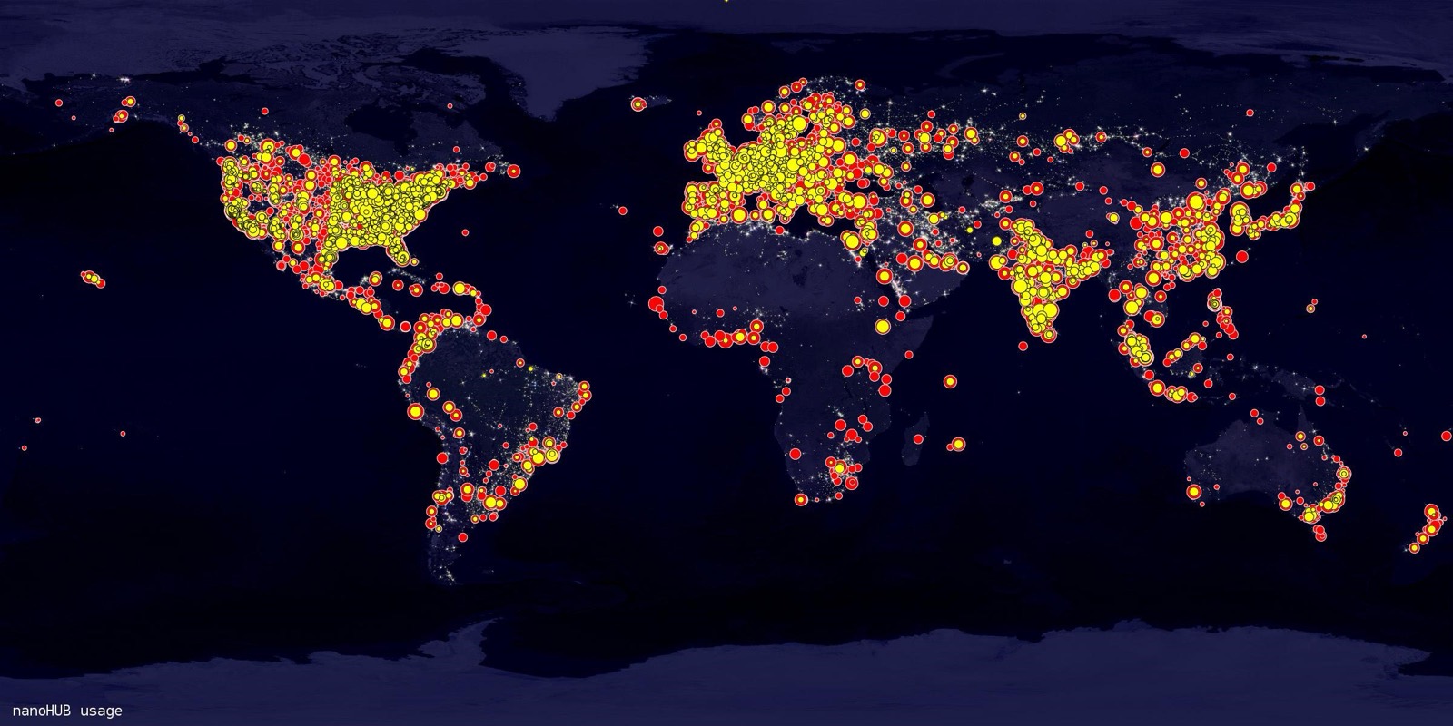 World map showing the global distribution of nanoHUB users.